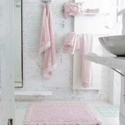 Viadurini Textile Badteppiche-Badematte aus Frottee und Leinen mit Poema Lace 2 Farben - Cuorotto