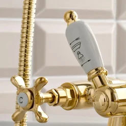 Viadurini Taps Badewannearmaturen-Badewannenarmaturen aus Messing mit Handbrause im klassischen Luxusstil - Fioretta