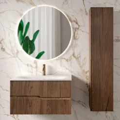 Viadurini Bathroom Badmöbel Hängend-Badezimmerkomposition aus gerippter Rio-Eiche, hergestellt in Italien – Afrodite