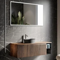 Viadurini Bathroom Badmöbel Hängend-Badezimmerkomposition aus gerippter Eiche und offenem Fach, hergestellt in Italien – Febe