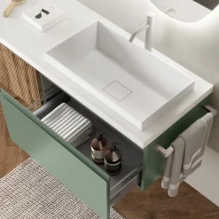 Viadurini Bathroom Badmöbel Hängend-Badezimmerkomposition in Salbeigrün und gerippter Eiche, hergestellt in Italien – Uranus