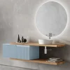 Viadurini Bathroom Badmöbel Hängend-Badezimmerkomposition in Tiffany-Blau und Eiche mit Spiegel, hergestellt in Italien – Ermes