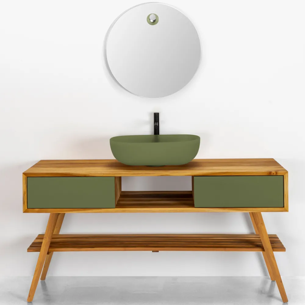 Viadurini Bathroom Badmöbel Stehend-Badezimmer-Komposition inklusive Accessoires und Unterschrank aus Teak - Georges