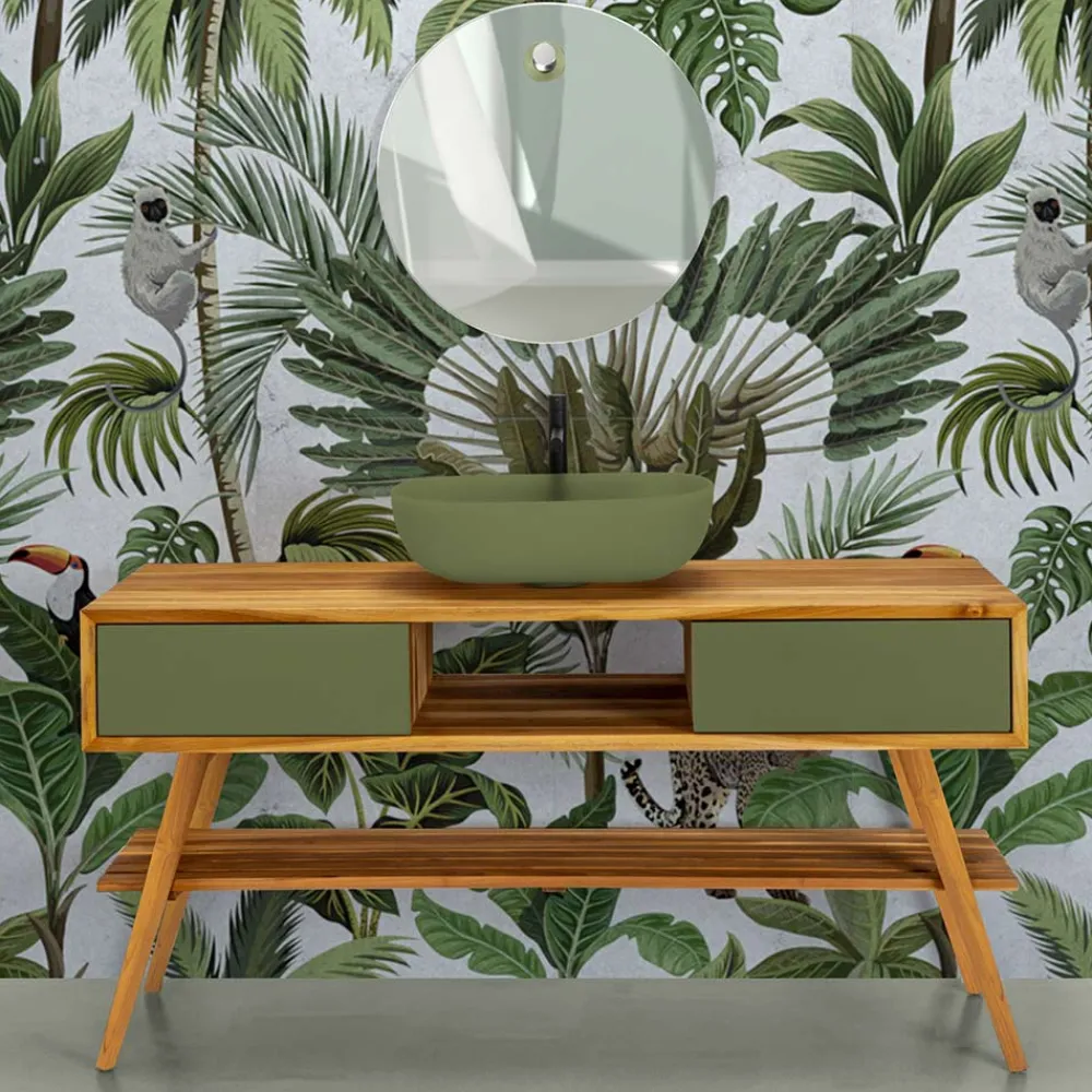 Viadurini Bathroom Badmöbel Stehend-Badezimmer-Komposition inklusive Accessoires und Unterschrank aus Teak - Georges