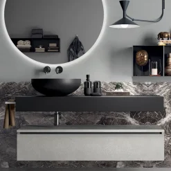 Viadurini Bathroom Badmöbel Hängend-Badezimmerkomposition komplett mit Spiegel, Waschbecken, Sockel und Platte, hergestellt in Italien – Palom