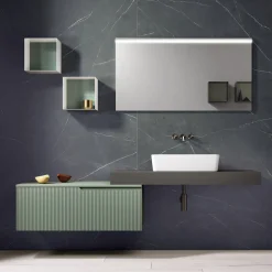 Viadurini Bathroom Badmöbel Hängend-Badezimmerkomposition mit Spiegel und Metallwandschränken, hergestellt in Italien – Efesto