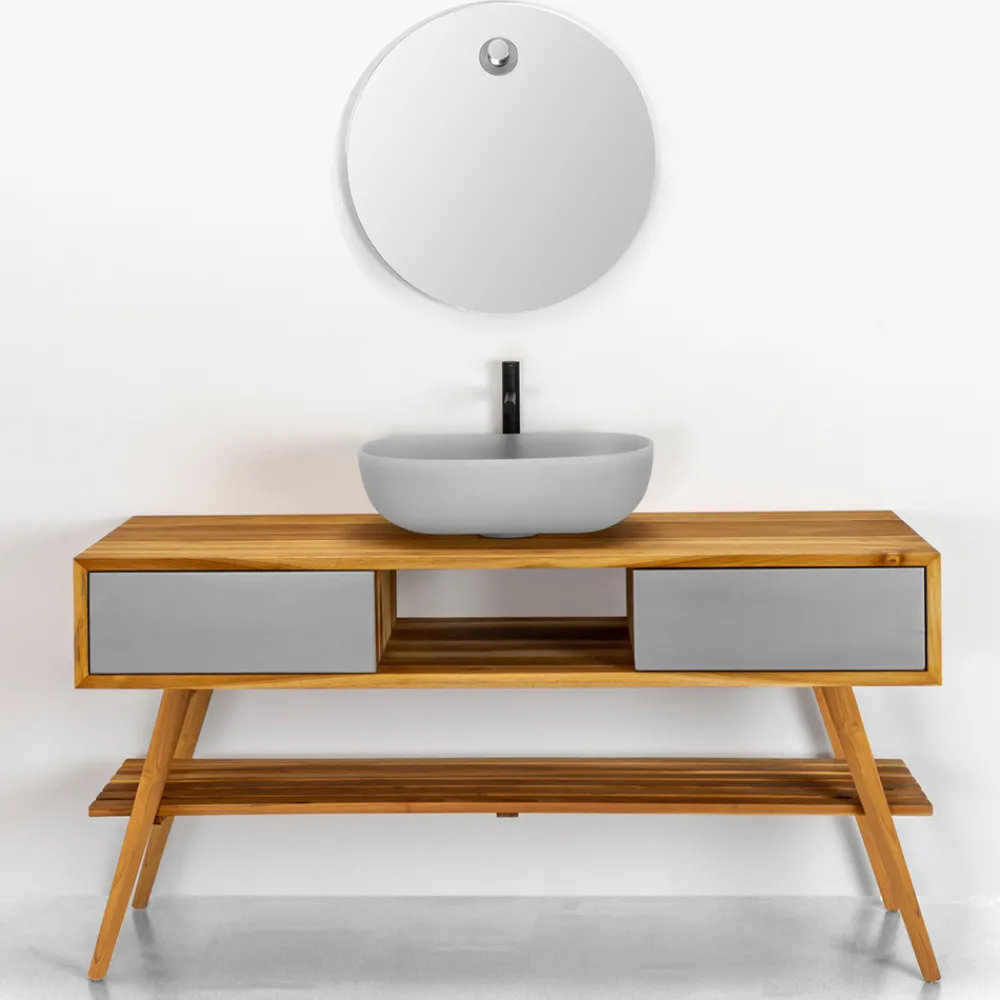 Viadurini Bathroom Badmöbel Stehend-Badezimmer-Komposition mit Waschbecken komplett mit emailliertem Zubehör - Georges