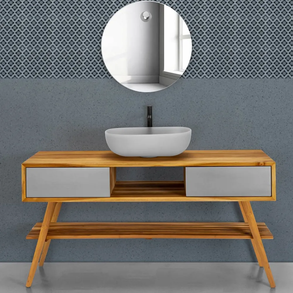 Viadurini Bathroom Badmöbel Stehend-Badezimmer-Komposition mit Waschbecken komplett mit emailliertem Zubehör - Georges