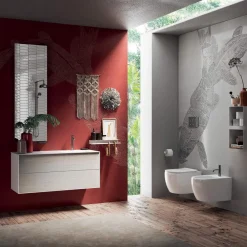 Viadurini Bathroom Badmöbel Hängend-Badezimmerkomposition mit um 180° drehbarem Spiegel, Sockel und Waschbecken Made in Italy – Kilos