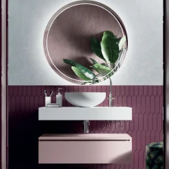 Viadurini Bathroom Badmöbel Hängend-Badezimmerkomposition mit Waschbecken und Spiegel aus Harz, hergestellt in Italien – Palom