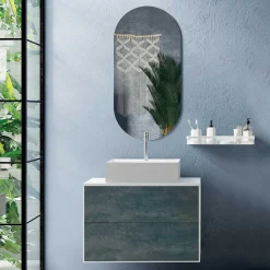 Viadurini Bathroom Badmöbel Hängend-Badezimmerkomposition mit ovalem Spiegel, Sockel und Waschbecken, hergestellt in Italien – Kilos
