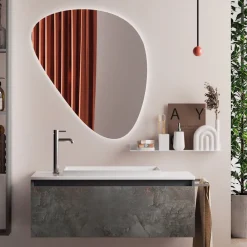 Viadurini Bathroom Badmöbel Hängend-Badezimmerkomposition mit modernem Spiegel, Sockel und Waschbecken Made in Italy – Dream