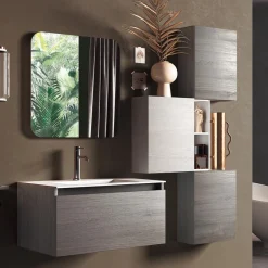 Viadurini Bathroom Badmöbel Hängend-Badezimmerkomposition mit Waschbecken aus Kunstharz, hergestellt in Italien mit kratzfester Basis – Dream