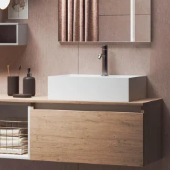 Viadurini Bathroom Badmöbel Hängend-Badezimmerkomposition mit Spiegel mit integrierter Lampe, Waschbecken und Sockel – Dream