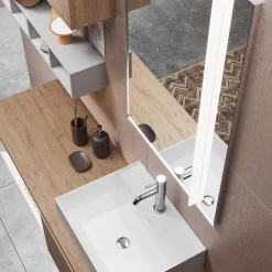 Viadurini Bathroom Badmöbel Hängend-Badezimmerkomposition mit Spiegel mit integrierter Lampe, Waschbecken und Sockel – Dream
