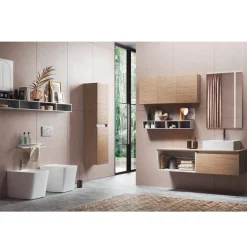 Viadurini Bathroom Badmöbel Hängend-Badezimmerkomposition mit Spiegel mit integrierter Lampe, Waschbecken und Sockel – Dream