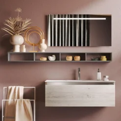 Viadurini Bathroom Badmöbel Hängend-Badezimmerkomposition mit Spiegel und Lampe, kratzfester Sockel, hergestellt in Italien – Dream