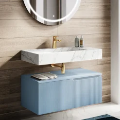 Viadurini Bathroom Badmöbel Hängend-Badezimmerkomposition mit Calacatta-HPL-Platte, hergestellt in Italien – Talassa