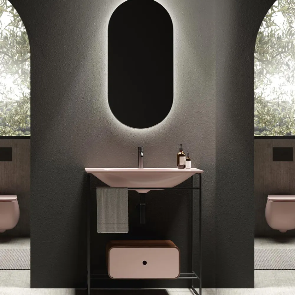 Viadurini Bathroom Badmöbel Stehend-Badezimmer-Komposition Waschbecken aus Keramik und Spiegel Made in Italy - Chantal