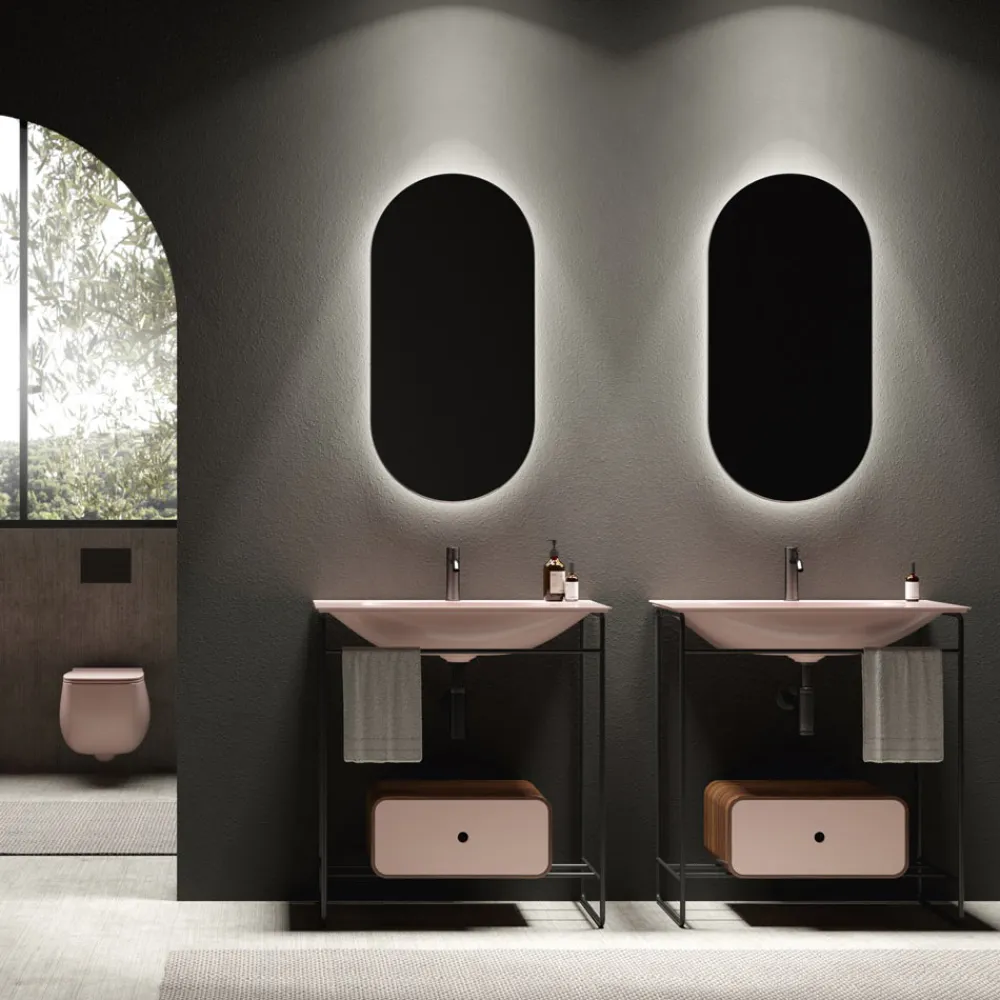 Viadurini Bathroom Badmöbel Stehend-Badezimmer-Komposition Waschbecken aus Keramik und Spiegel Made in Italy - Chantal