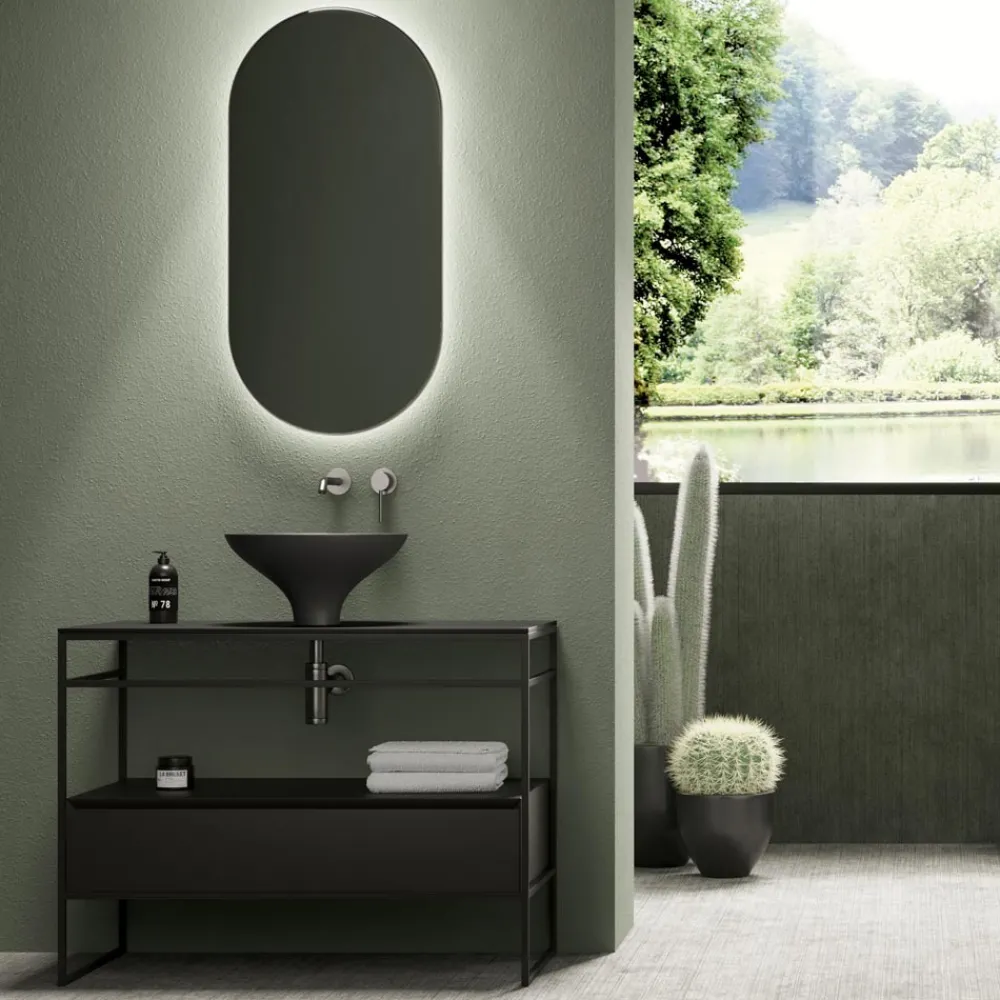 Viadurini Bathroom Badmöbel Stehend-Badezimmer-Komposition Waschbecken aus Keramik und Spiegel Made in Italy - Hoscar