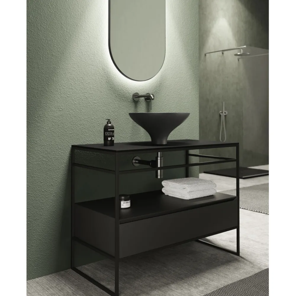 Viadurini Bathroom Badmöbel Stehend-Badezimmer-Komposition Waschbecken aus Keramik und Spiegel Made in Italy - Hoscar