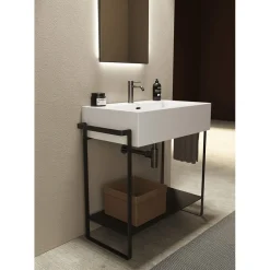 Viadurini Bathroom Badmöbel Stehend-Badezimmer-Komposition Waschbecken aus Keramik und Sockel aus Stahl Made in Italy - Quadro