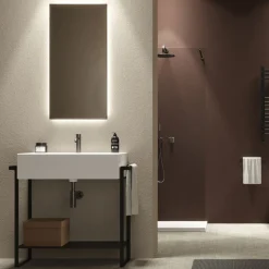 Viadurini Bathroom Badmöbel Stehend-Badezimmer-Komposition Waschbecken aus Keramik und Sockel aus Stahl Made in Italy - Quadro