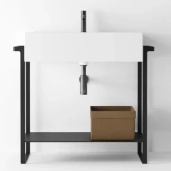 Viadurini Bathroom Badmöbel Stehend-Badezimmer-Komposition Waschbecken aus Keramik und Sockel aus Stahl Made in Italy - Quadro