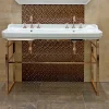 Viadurini Bathroom Vintage Waschbecken|Keramikwaschbecken-Badezimmerkonsole L 135 cm mit Doppelschale aus Keramik mit Füßen - Nausica