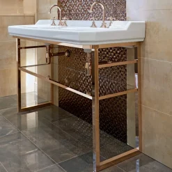 Viadurini Bathroom Vintage Waschbecken|Keramikwaschbecken-Badezimmerkonsole L 135 cm mit Doppelschale aus Keramik mit Füßen - Nausica