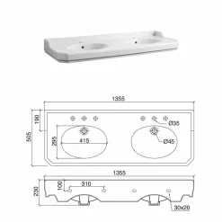 Viadurini Bathroom Vintage Waschbecken|Keramikwaschbecken-Badezimmerkonsole L 135 cm mit Doppelschale aus Keramik mit Füßen - Nausica