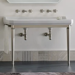 Viadurini Bathroom Vintage Waschbecken|Keramikwaschbecken-Badezimmerkonsole L 135 cm mit Doppelschale aus Keramik Made in Italy - Nausica