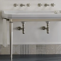 Viadurini Bathroom Vintage Waschbecken|Keramikwaschbecken-Badezimmerkonsole L 135 cm mit Doppelschale aus Keramik Made in Italy - Nausica