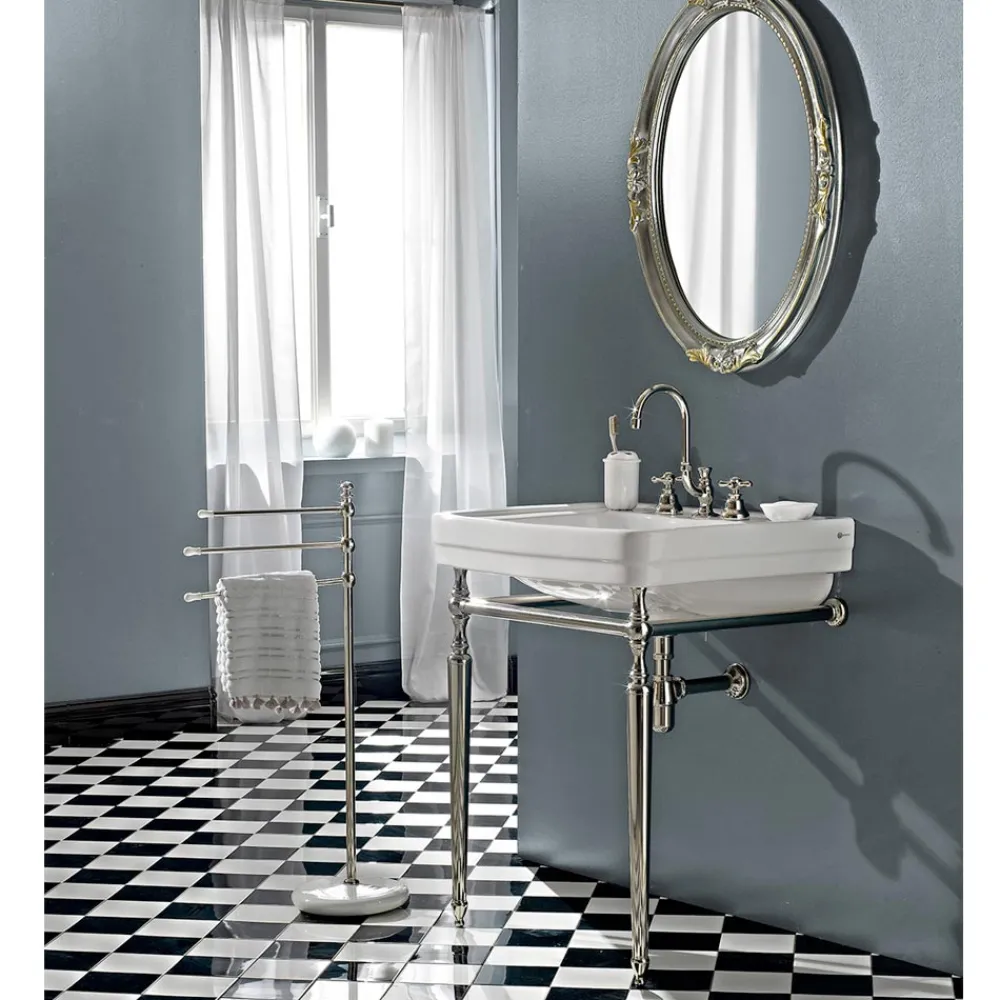 Viadurini Bathroom Keramikwaschbecken-Badezimmerkonsole L69 cm auf den Füßen aus weißer Vintage-Keramik, hergestellt in Italien - Marwa