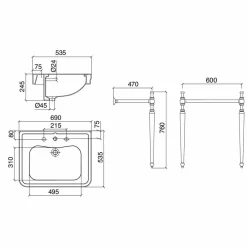 Viadurini Bathroom Keramikwaschbecken-Badezimmerkonsole L69 cm auf den Füßen aus weißer Vintage-Keramik, hergestellt in Italien - Marwa