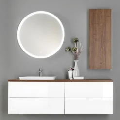 Viadurini Bathroom Badmöbel Hängend-Badezimmermöbel aus weißem Holz und Nussbaum und Keramik 156 cm Made in Italy - Renga