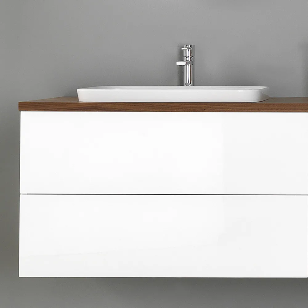 Viadurini Bathroom Badmöbel Hängend-Badezimmermöbel aus weißem Holz und Nussbaum und Keramik 156 cm Made in Italy - Renga