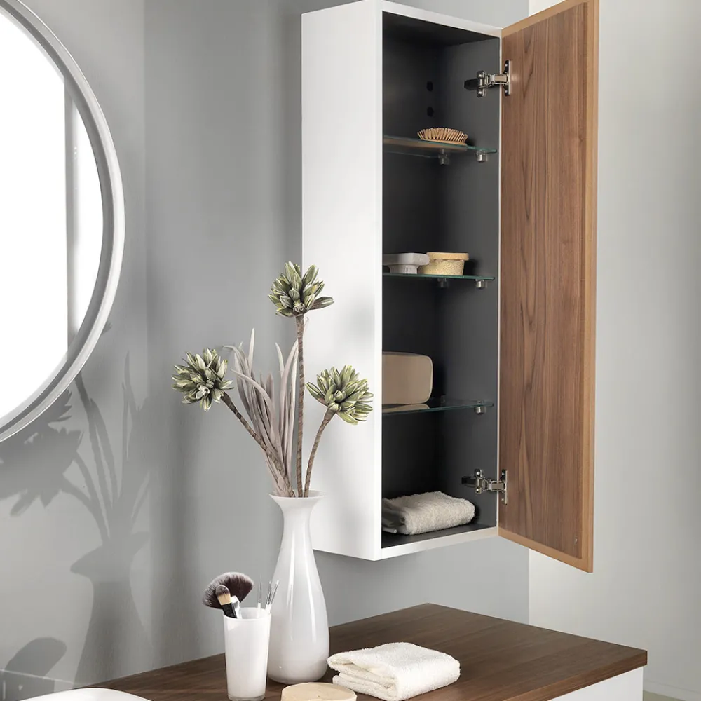 Viadurini Bathroom Badmöbel Hängend-Badezimmermöbel aus weißem Holz und Nussbaum und Keramik 156 cm Made in Italy - Renga