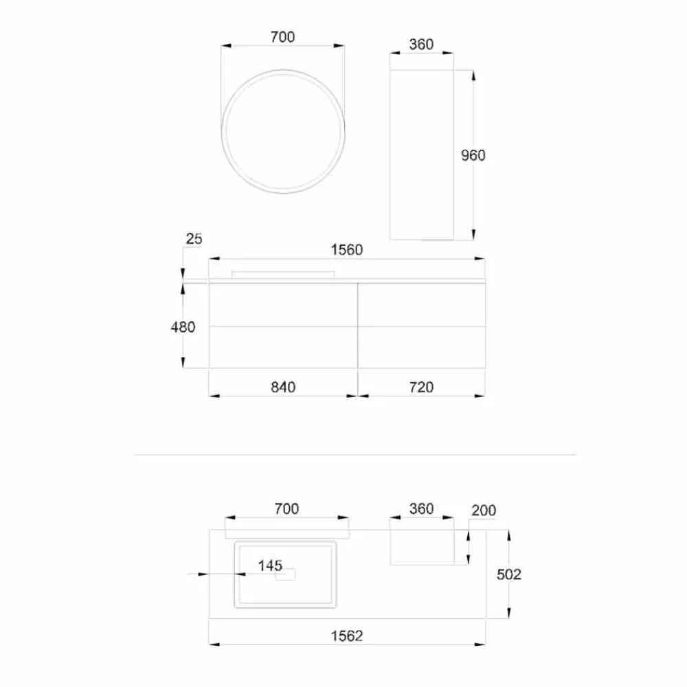 Viadurini Bathroom Badmöbel Hängend-Badezimmermöbel aus weißem Holz und Nussbaum und Keramik 156 cm Made in Italy - Renga