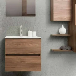 Viadurini Bathroom Badmöbel Hängend-Badezimmerschrank 60 cm, Spiegel, Waschbecken und Säule - Becky