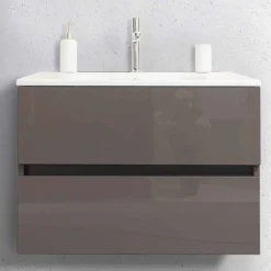 Viadurini Bathroom Badmöbel Hängend-Badezimmerschrank 80 cm, Waschbecken, Mirron und Ecru Säule - Becky