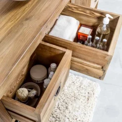 Viadurini Bathroom Badmöbel Hängend-Badezimmerschrank aus natürlichem Teakholz mit 2 Schubladen - Faetano