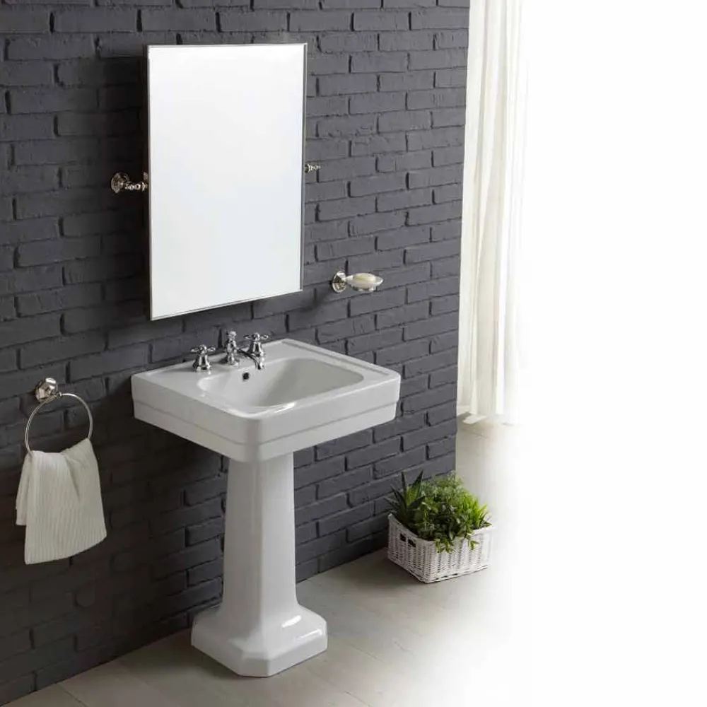 Viadurini Bathroom Badmöbel Stehend-Badezimmerzusammensetzung Waschbecken auf Säule aus weißer Keramik Vintage Ania