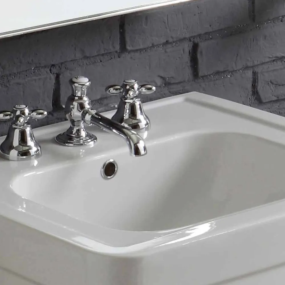 Viadurini Bathroom Badmöbel Stehend-Badezimmerzusammensetzung Waschbecken auf Säule aus weißer Keramik Vintage Ania