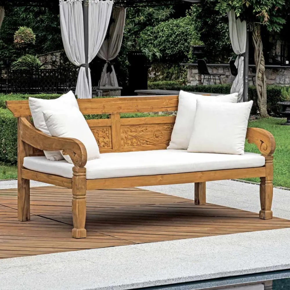 Viadurini in the Garden Gartenbänke-Bank 210x112 cm aus recyceltem Teakholz mit Kissen - Mammolo