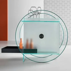 Viadurini Kitchen Küchenzubehör-Barwagen aus extra klarem Glas mit Rollen und herausziehbarem Tablett - Pigolo