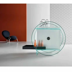 Viadurini Kitchen Küchenzubehör-Barwagen aus extra klarem Glas mit Rollen und herausziehbarem Tablett - Pigolo