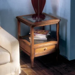 Viadurini Classic Klassische Couchtische-Bassano Francia Couchtisch aus Holz mit Glasplatte, hergestellt in Italien – Patecati