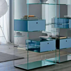 Viadurini Living Moderne Design Bücherregale-Bücherregal für Wohnzimmer aus extra klarem Glas mit oder ohne Schubladen Made in Italy - Linzy